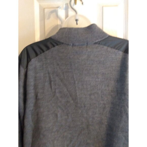 Michael Kors Full Zip Cardigan Gray Front Pockets Faux Leather Shoulders Sz M - Picture 4 of 8